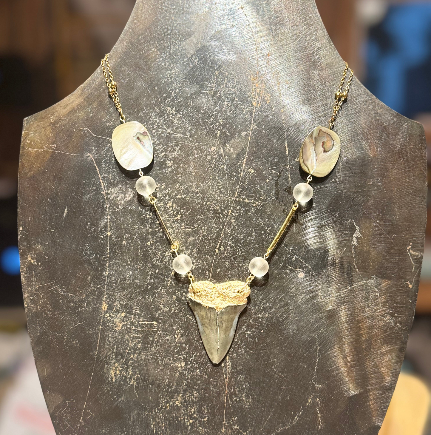 Megladon White Frosted Glass Necklace