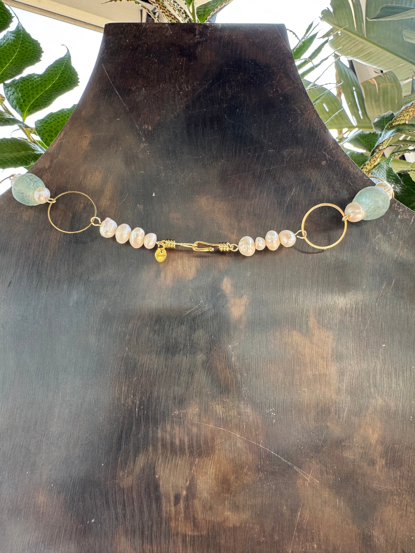 Shark Tooth Charm Necklace - 18k Gold Plated with Sea Glass & Pearls
