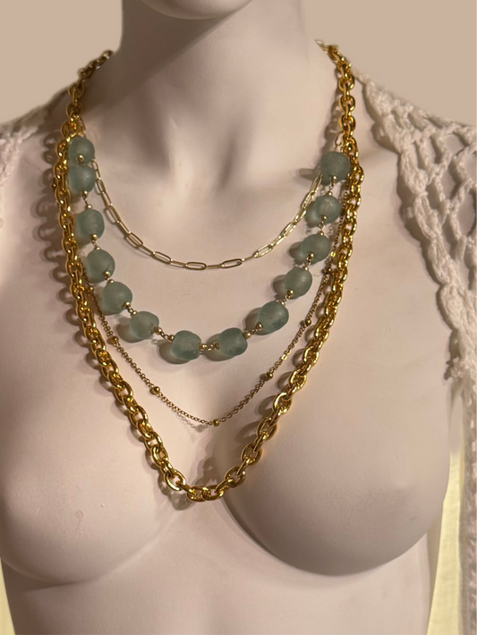 Coastal Glass and Gold Layered Necklace
