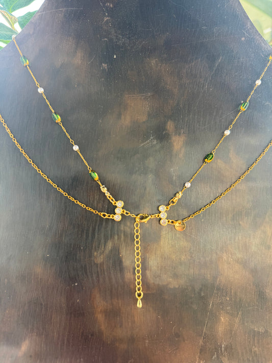 Petite layered Gold And Green Necklace