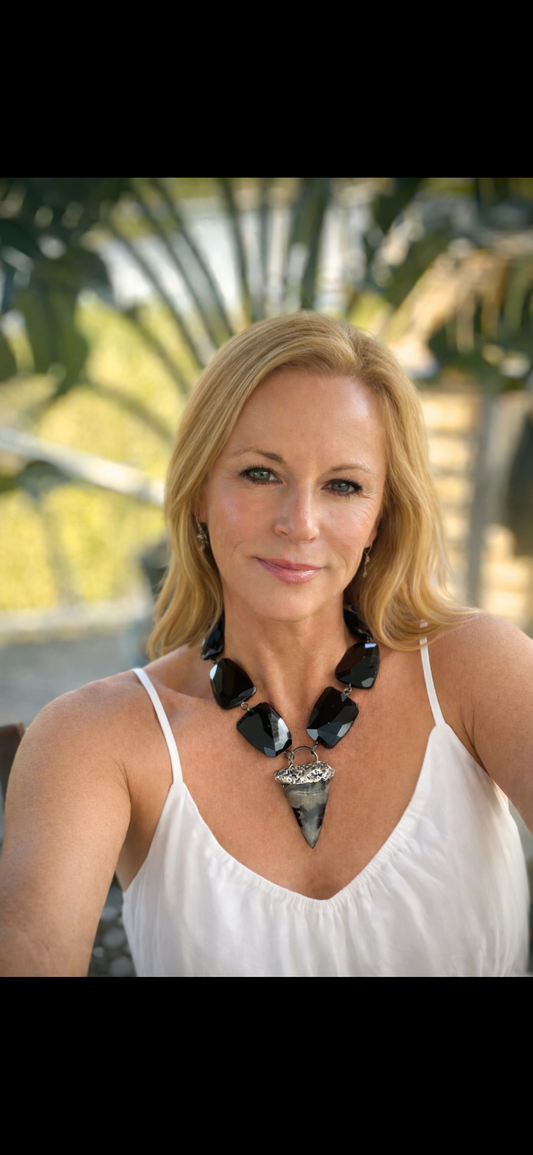 Megalodon Fossil Necklace - Black Onyx & Agate with Tie Dye Fossil