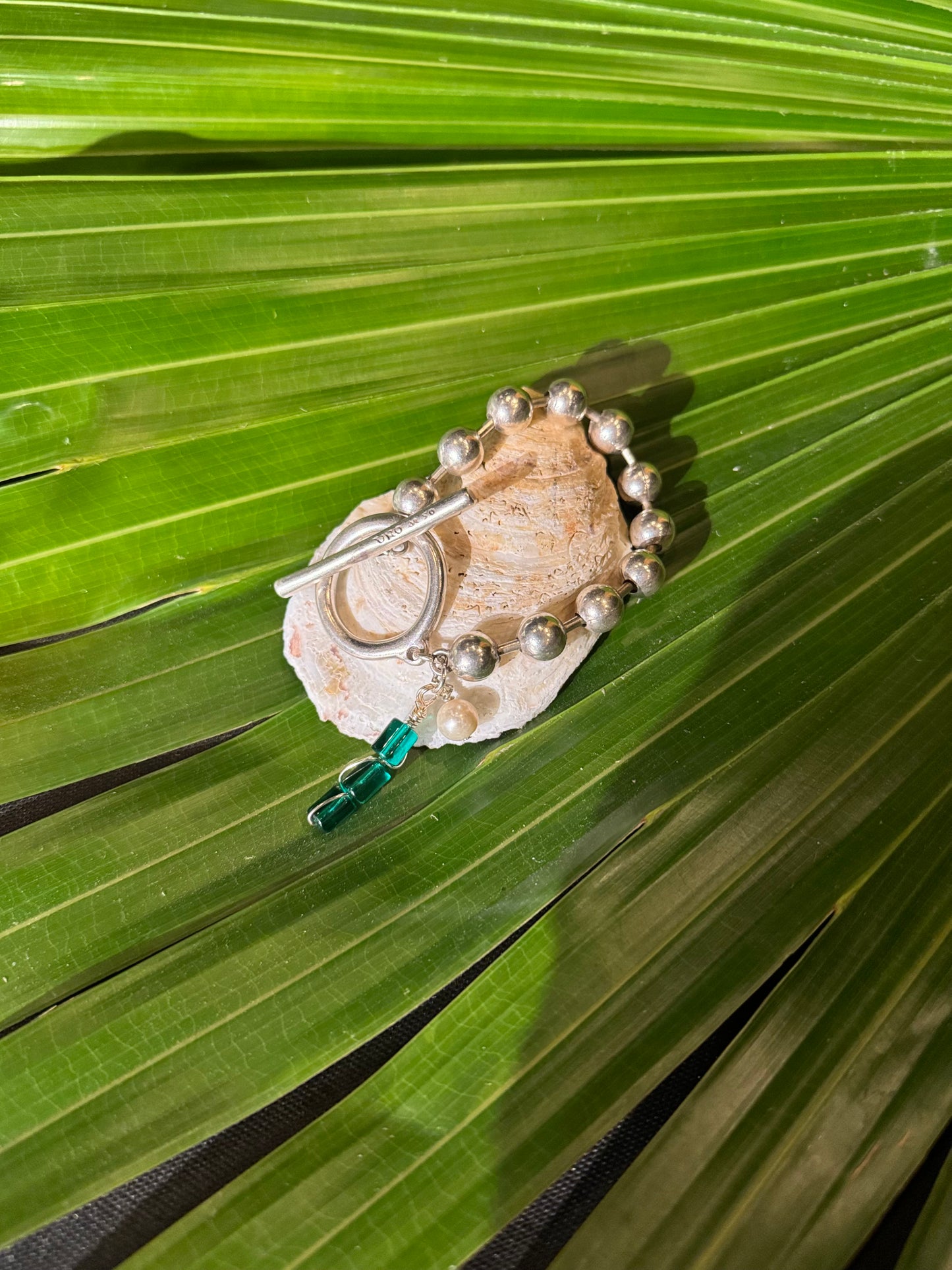 Silver Ball and Circle Clasp Bracelet