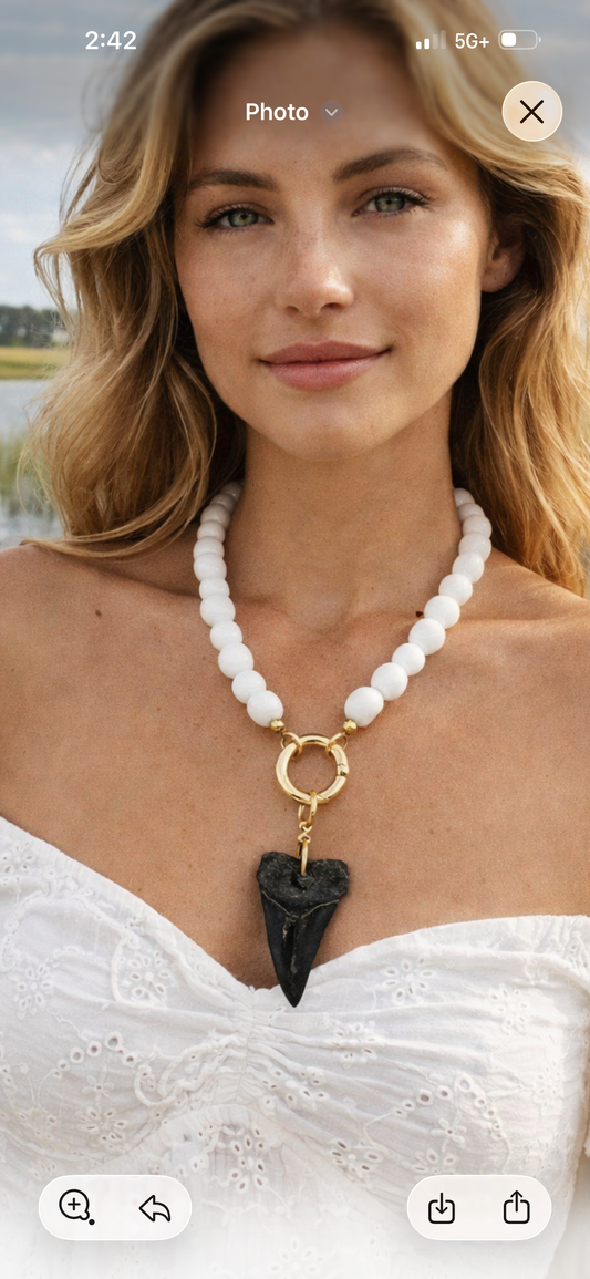 Elegant White Shark Tooth Necklace ￼