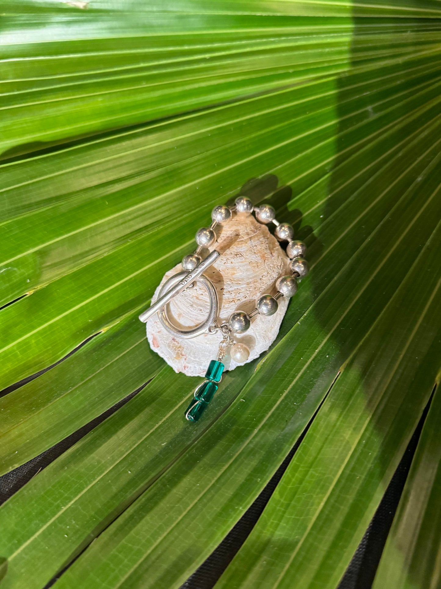 Silver Ball and Circle Clasp Bracelet