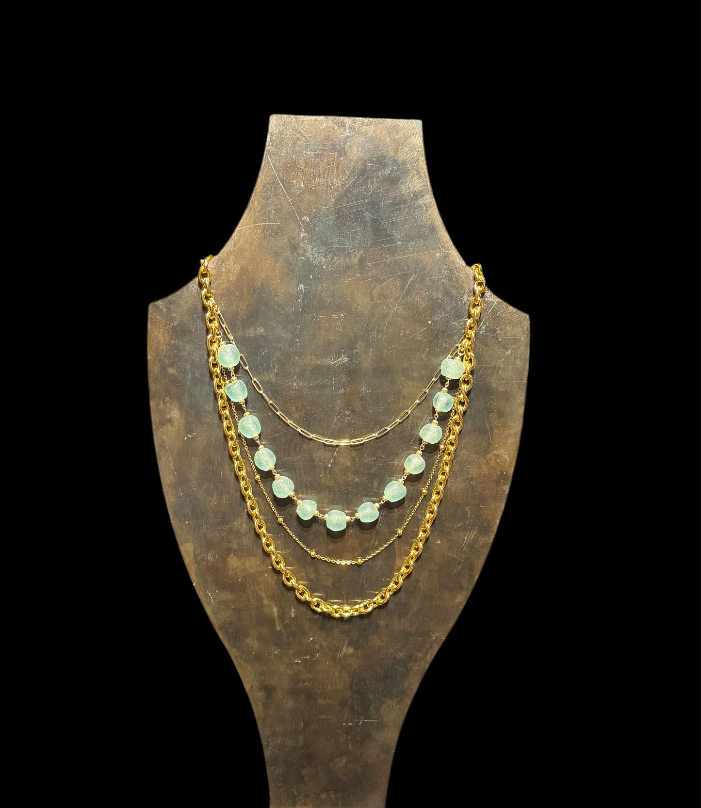 Coastal Glass and Gold Layered Necklace