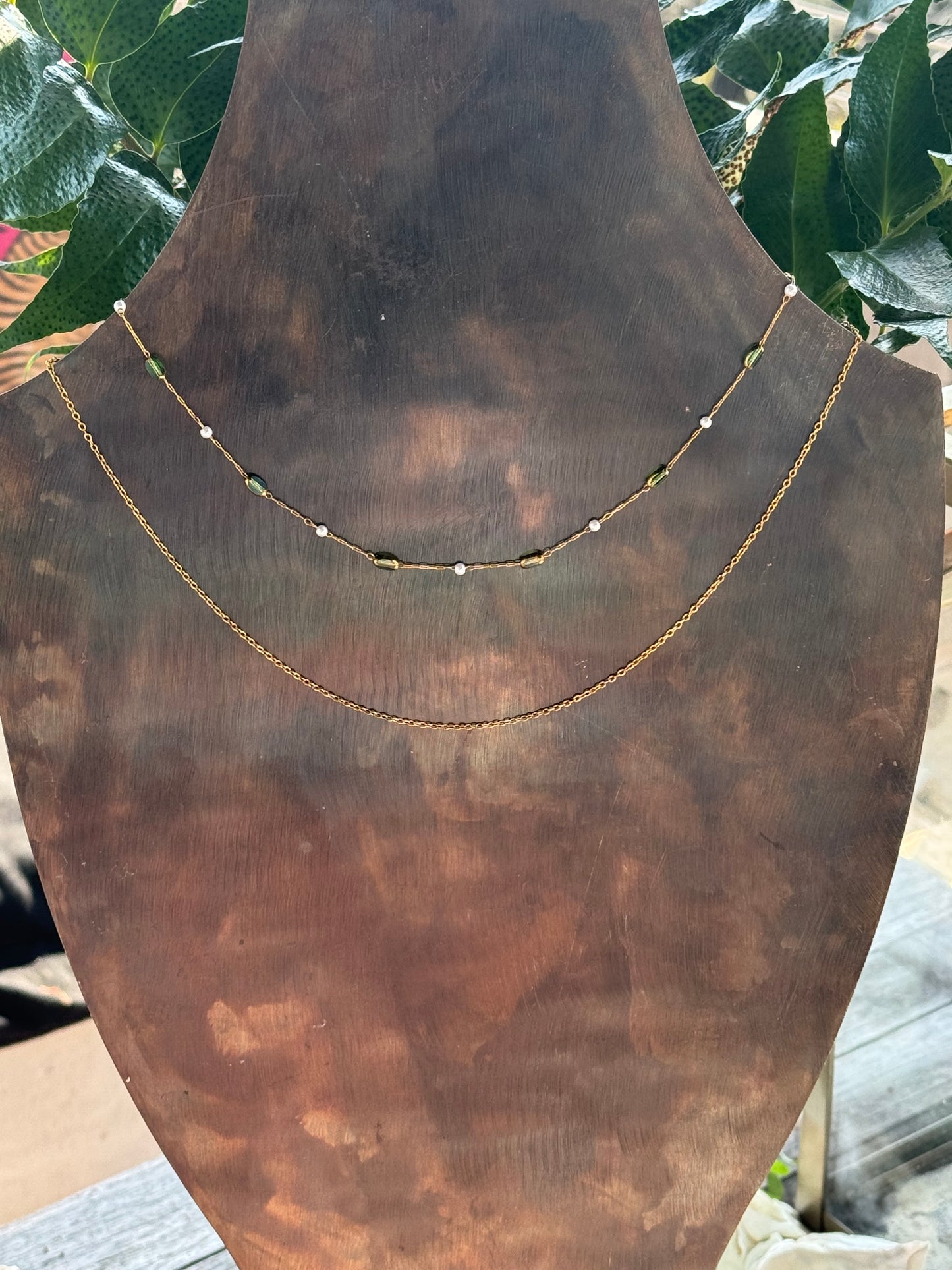 Petite layered Gold And Green Necklace