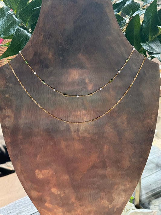 Petite layered Gold And Green Necklace