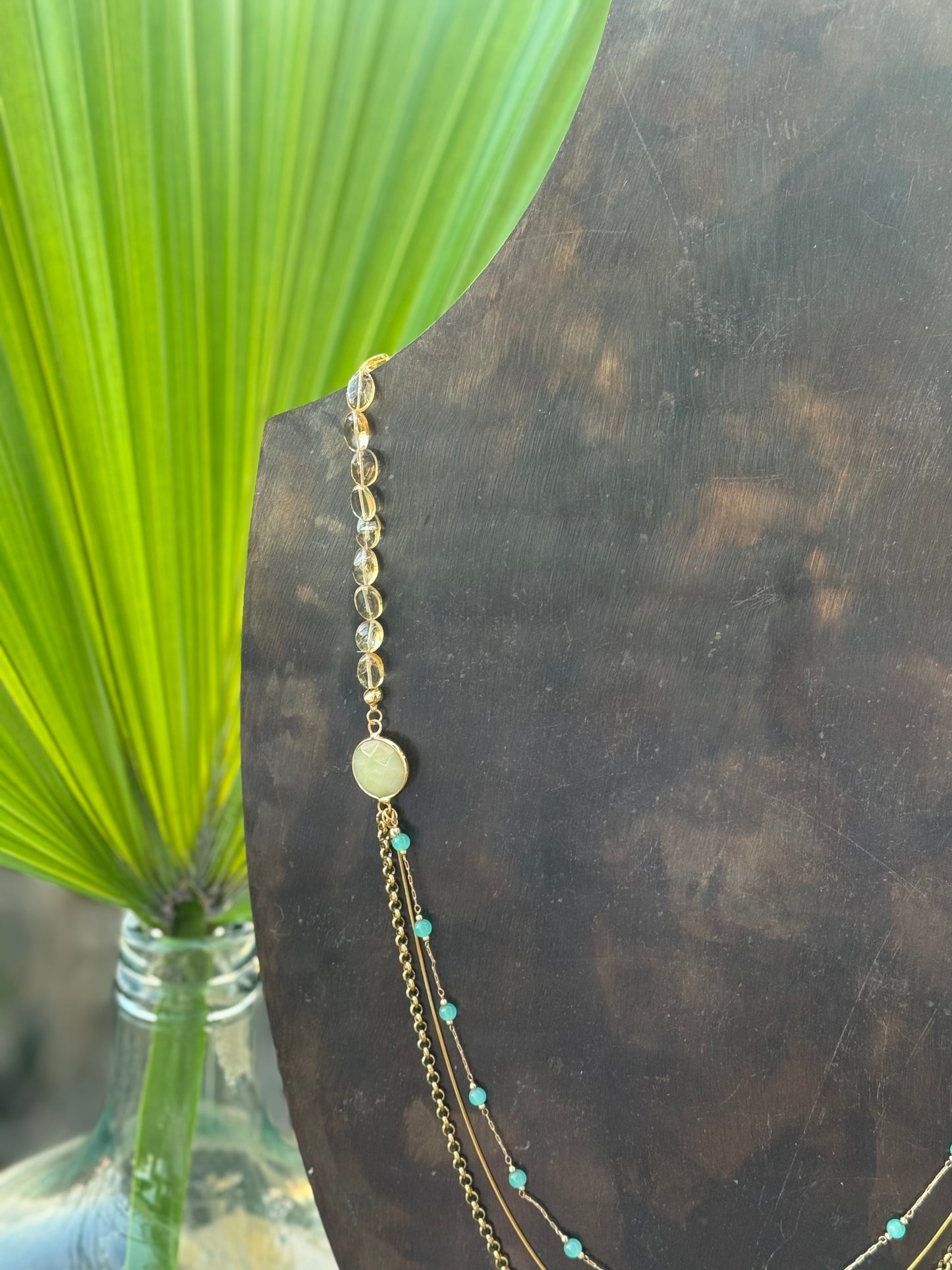 Aqua and Gold 1/2 3 layer Necklace