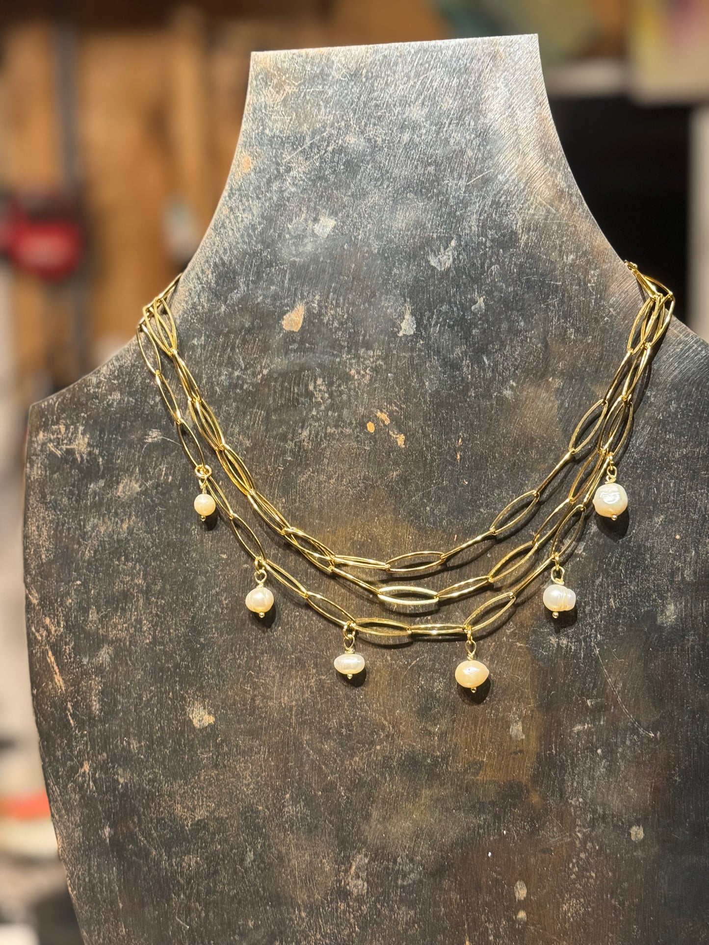 The 3 Gold layered Necklace with Perles